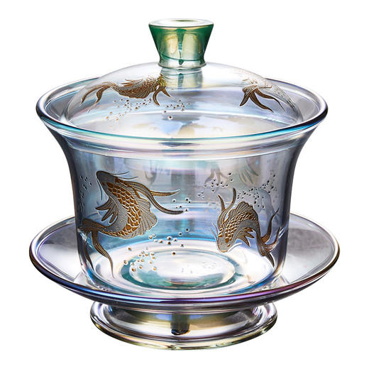 容山堂焕彩金银烧玻璃盖碗耐热加厚三才茶碗泡茶杯公道杯茶漏套装 商品图1