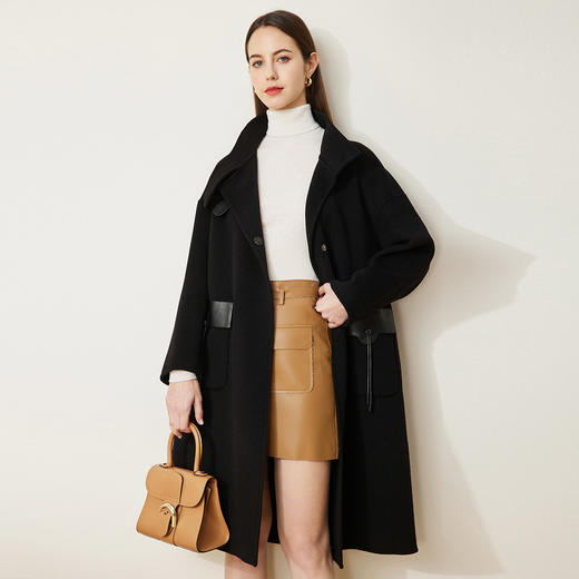 LH9U3斯尔丽瑟俪2021秋冬新款干练帅气立领大口袋暗扣精致羊毛大衣女 商品图1