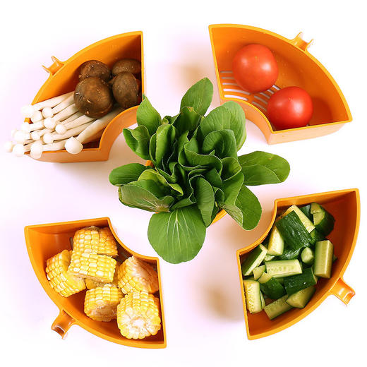 【多功能旋转沥水篮，旋转火锅篮】果肉盘分离 一格一物不串味，家用厨房火锅拼盘多格水果盘洗蔬菜篮 商品图4