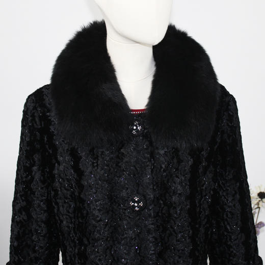 FOCALS福柯斯女装新款狐狸毛领中长款单排扣大衣外套FYN8K576 商品图3