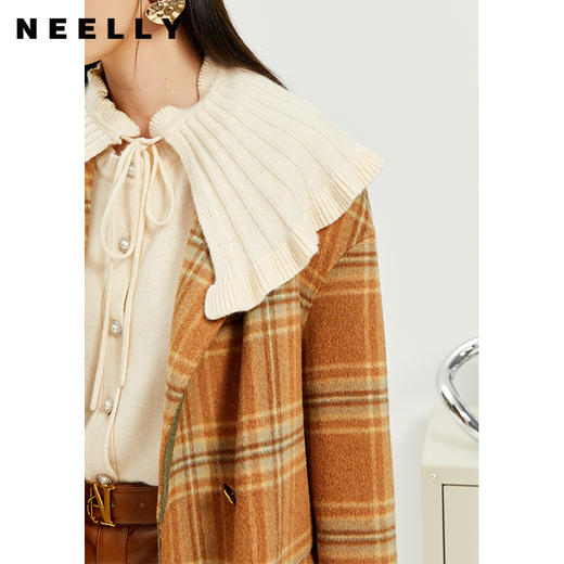 NEELLY纳俪商场同款秋冬格纹双排扣大衣女羊毛外套保暖英伦风通勤 商品图2