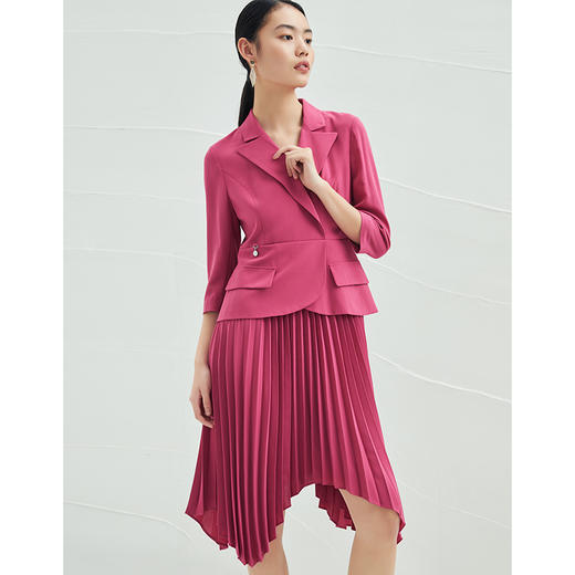 EITIE爱特爱冬季新品高腰修身立体西装拼接优雅不规则裙摆假两件连衣裙6507243 商品图2