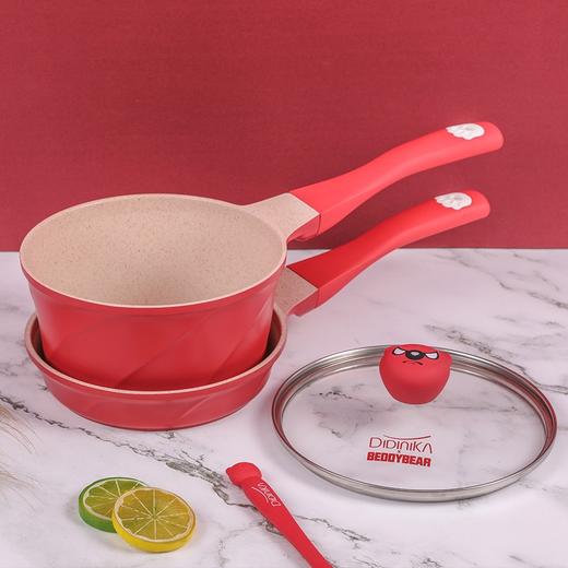 Didinika 迪迪尼卡乖乖熊宝宝辅食锅婴儿奶锅18cm小锅平底汤锅麦饭石不粘锅煮泡面热牛奶锅（奶锅+煎锅+硅胶勺子） 商品图8