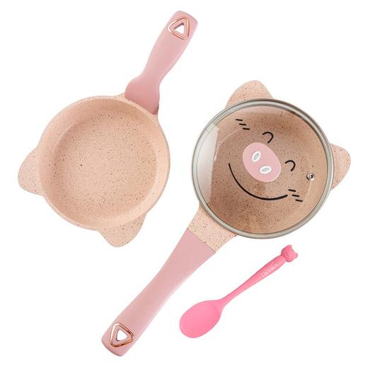 Didinika 迪迪尼卡宝宝辅食锅婴儿奶锅16cm小锅平底汤锅麦饭石不粘锅煮泡面热牛奶锅（奶锅+煎锅+硅胶勺子） 商品图5