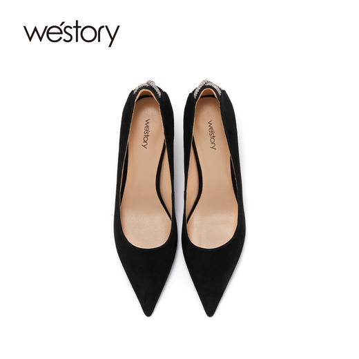 westory新款纯色绒面高跟鞋尖头细跟通勤女鞋职场ol时尚简约单鞋W22AE53891 商品图2
