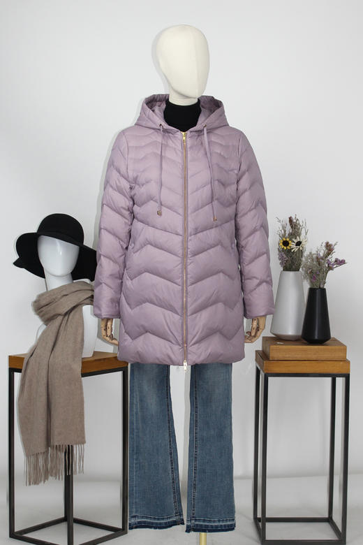 FOCALS福柯斯女装冬季新款连帽中长款拉链羽绒服FRGDD758ZA 商品图5