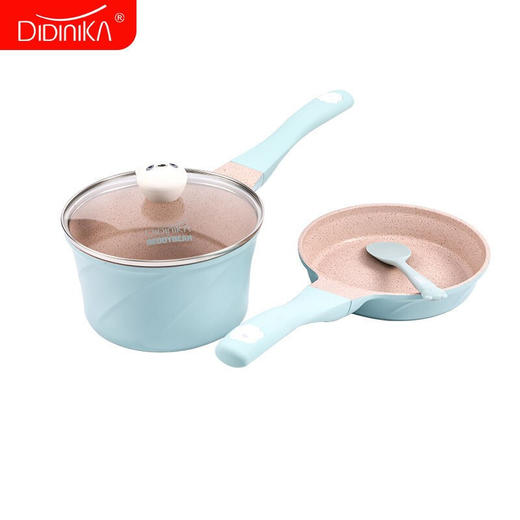 Didinika 迪迪尼卡乖乖熊宝宝辅食锅婴儿奶锅18cm小锅平底汤锅麦饭石不粘锅煮泡面热牛奶锅（奶锅+煎锅+硅胶勺子） 商品图3