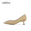 westory质感真皮高跟鞋优雅方钻浅口单鞋小方头细跟通勤职场女性S22AE54171 商品缩略图1