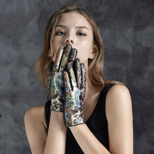 LFGJ   U102  皮手套女秋冬薄款羊皮手套特色进口腰果花真皮女士开车手套 商品图1