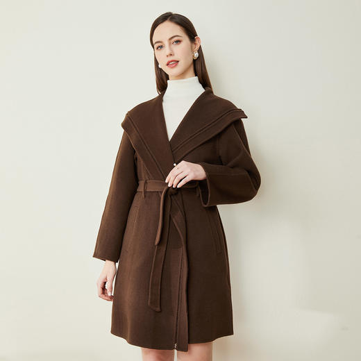 LH9W4斯尔丽瑟俪2021年新款大翻领系带款气质舒适双面呢长大衣女外套 商品图1