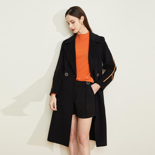 LH9H7斯尔丽2021新款秋冬瑟俪时尚收腰显瘦翻领双面呢长款羊毛大衣女 商品图0