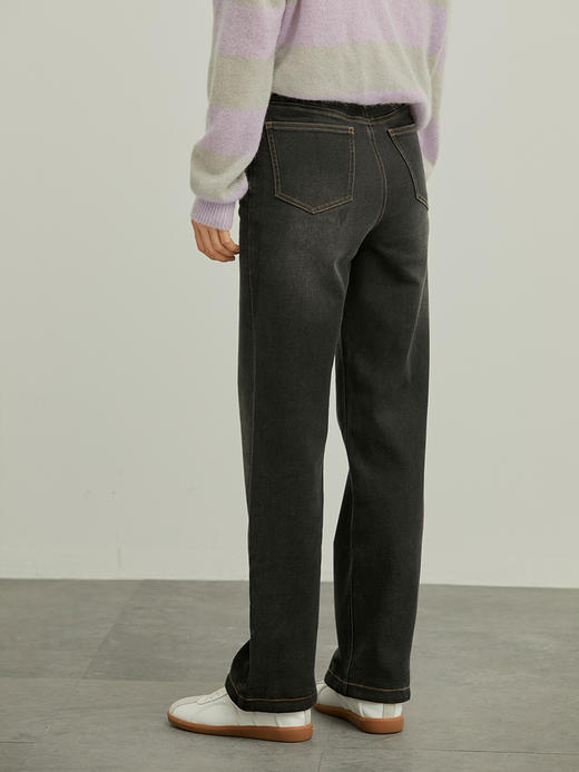 HeyDress复古加绒弹力牛仔裤女宽松九分直筒裤高腰显瘦长裤子 商品图2