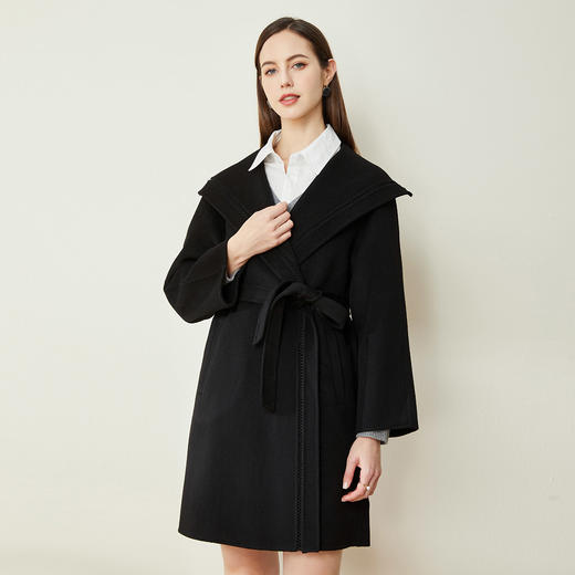LH9W4斯尔丽瑟俪2021年新款大翻领系带款气质舒适双面呢长大衣女外套 商品图0