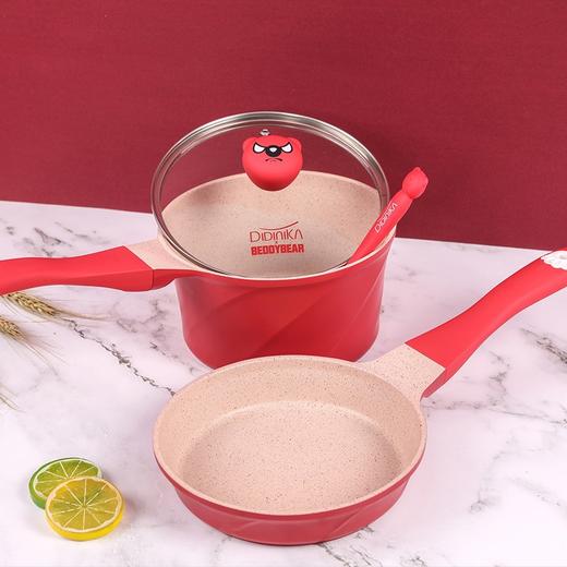Didinika 迪迪尼卡乖乖熊宝宝辅食锅婴儿奶锅18cm小锅平底汤锅麦饭石不粘锅煮泡面热牛奶锅（奶锅+煎锅+硅胶勺子） 商品图11