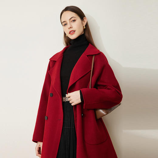 LH9U1斯尔丽2021新款秋冬瑟俪淑女风纯色气质百搭优雅外套双面呢大衣女 商品图0