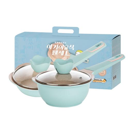 Didinika 迪迪尼卡宝宝辅食锅婴儿奶锅16cm小锅平底汤锅麦饭石不粘锅煮泡面热牛奶锅（奶锅+煎锅+硅胶勺子） 商品图2