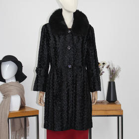 FOCALS福柯斯女装新款狐狸毛领中长款单排扣大衣外套FYN8K576