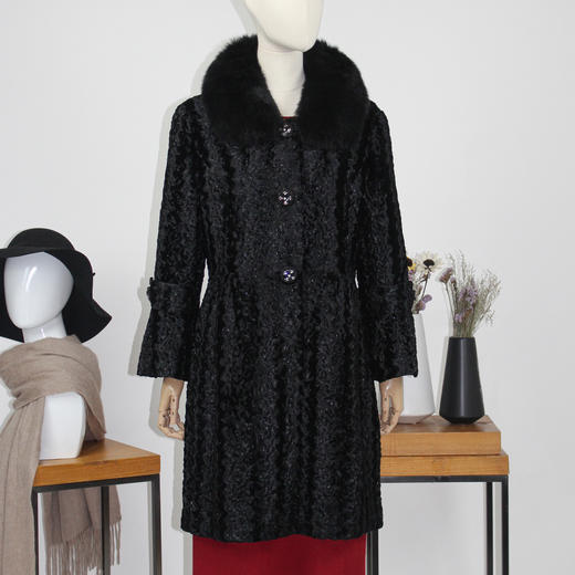 FOCALS福柯斯女装新款狐狸毛领中长款单排扣大衣外套FYN8K576 商品图0