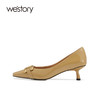 westory新品漆皮高跟鞋小方头金属扣单鞋细跟浅口通勤职场女鞋S22AE54291 商品缩略图1