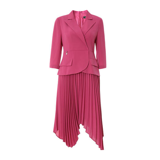 EITIE爱特爱冬季新品高腰修身立体西装拼接优雅不规则裙摆假两件连衣裙6507243 商品图5