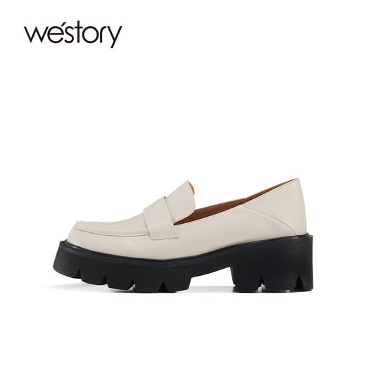 westory纯色质感乐福鞋一脚蹬英伦风单鞋真皮厚底新款经典小皮鞋S22AM54371 商品图1