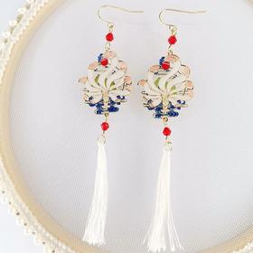 日韩新品 山海经神兽 九尾天狐 长款流苏耳环耳夹