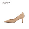 westory新款纯色绒面高跟鞋尖头细跟通勤女鞋职场ol时尚简约单鞋W22AE53891 商品缩略图1