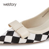 westory早春新款棋盘格单鞋尖头高跟女鞋拼色浅口单鞋女蝴蝶结insW22AE81691 商品缩略图2