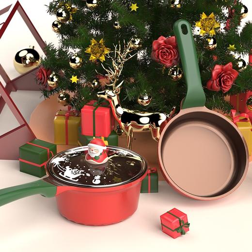 Didinika 2020圣诞限量款宝宝辅食锅婴儿奶锅17cm小锅平底汤锅麦饭石不粘锅煮泡面热牛奶锅 3D圣诞老人款（奶锅+煎锅+硅胶勺） 商品图4