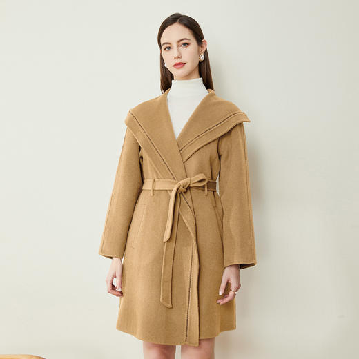 LH9W4斯尔丽瑟俪2021年新款大翻领系带款气质舒适双面呢长大衣女外套 商品图2