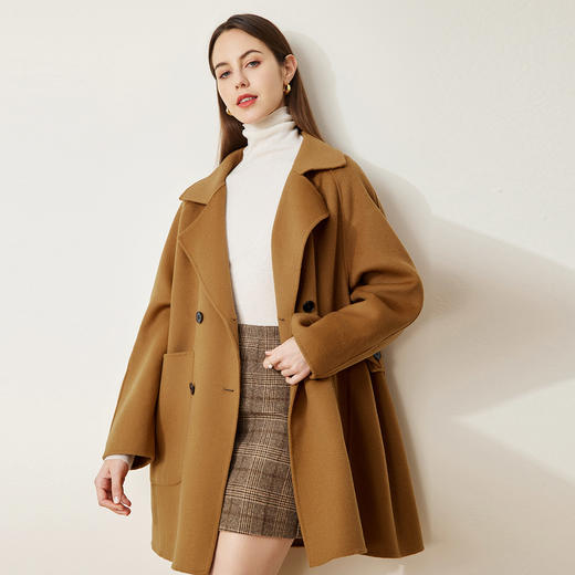 LH9U1斯尔丽2021新款秋冬瑟俪淑女风纯色气质百搭优雅外套双面呢大衣女 商品图2