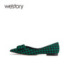 westory新款单鞋黑白棋盘格浅口女鞋蝴蝶结平底鞋小众尖头ins潮W22AE81701 商品缩略图1