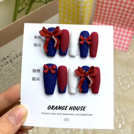 【手工定制美甲】手工美甲奢华假指甲学生气质成品穿戴甲反复使用 商品图3
