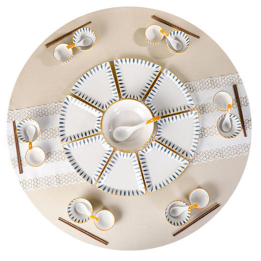 陶瓷拼盘碟子圆形网红盘子组合创意家用摆盘餐具过年夜饭团圆套装 商品图8