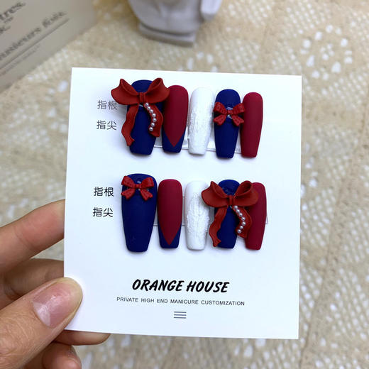 【手工定制美甲】手工美甲奢华假指甲学生气质成品穿戴甲反复使用 商品图1