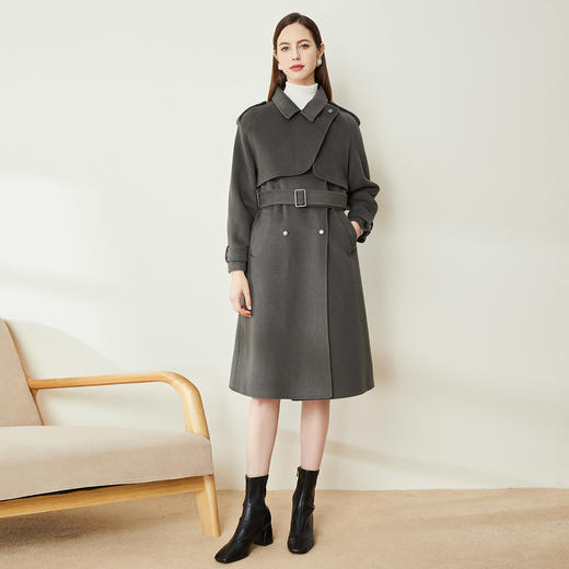 LH9W5斯尔丽瑟俪2021年新款高级感风衣款纯色率性干练风双面呢长大衣 商品图3