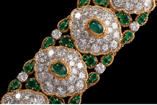 独角鹿西洋古董首饰珠宝法国18K黄金铂金镶钻石祖母绿宽手链手镯 商品图10