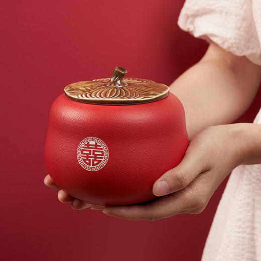 柿柿如意茶叶罐糖罐结婚茶具陪嫁红色喜茶叶罐子小号新婚礼物摆件 商品图3