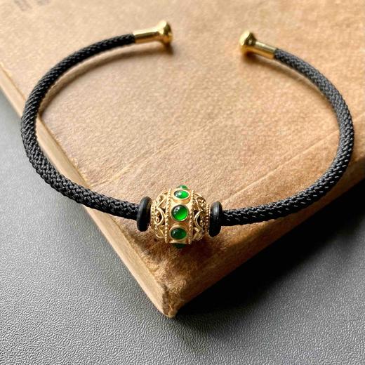 高冰种阳绿翡翠蛋面路路通手镯手链18k黄金镶嵌 商品图2