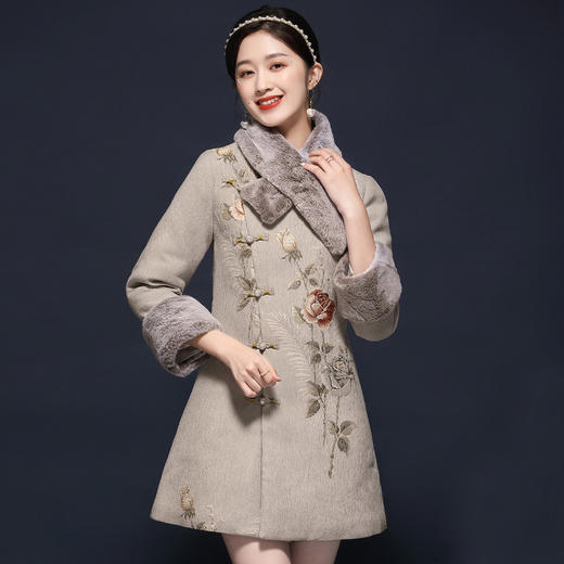 复古中国风，夹棉加厚冬装改良旗袍连衣裙OY-20318 商品图1