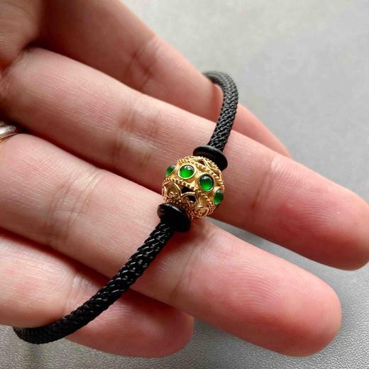 高冰种阳绿翡翠蛋面路路通手镯手链18k黄金镶嵌 商品图8