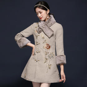 复古中国风，夹棉加厚冬装改良旗袍连衣裙OY-20318