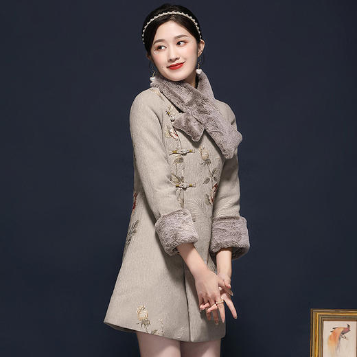 复古中国风，夹棉加厚冬装改良旗袍连衣裙OY-20318 商品图2