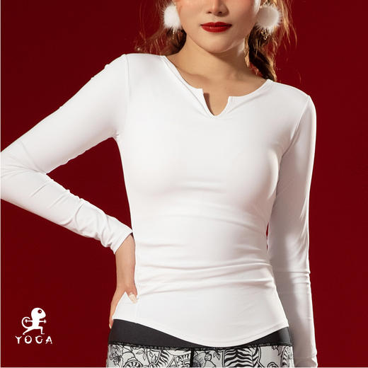 壁虎瑜伽【2112SY128】V领裸感高弹长袖T恤（有胸垫）【5天发货】 商品图3