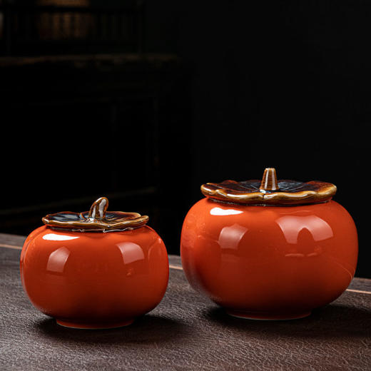 柿子茶叶罐家用防潮密封罐糖罐陶瓷创意事事如意储物罐 商品图3