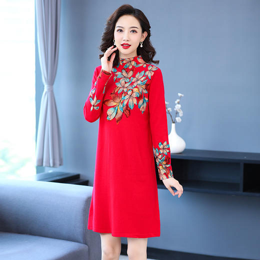 毛衣女半高领保暖羊毛衫2021秋冬新款洋气提花针织连衣裙子 EE-ED62-1105F6 商品图0