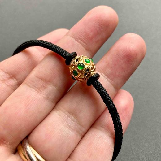 高冰种阳绿翡翠蛋面路路通手镯手链18k黄金镶嵌 商品图7