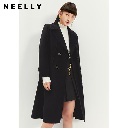 NEELLY纳俪商场同款气质翻领双排扣大衣收腰大气中长款毛呢外套N21121N01238 商品图3