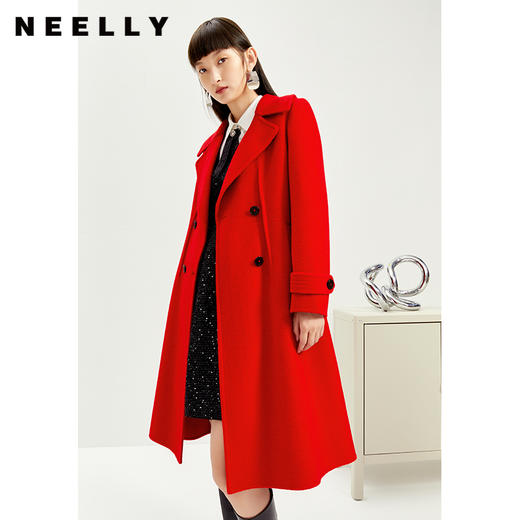 NEELLY纳俪商场同款气质翻领双排扣大衣收腰大气中长款毛呢外套N21121N01238 商品图1