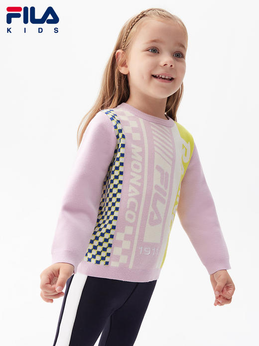 小斐乐儿童毛衣2022春季新款潮撞色女小童宝宝圆领套头针织衫K11G211414 商品图2